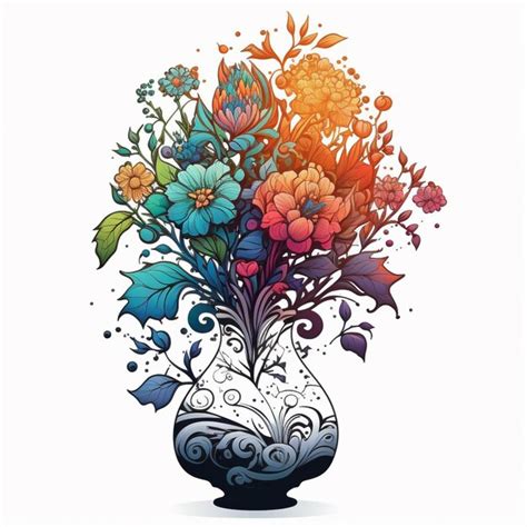 Premium AI Image | A colorful vase with flowers in it and a hand drawn ...