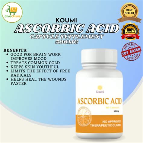 Koumi Ascorbic Acid Vitamin C Capsule Bottles Caps Supplement