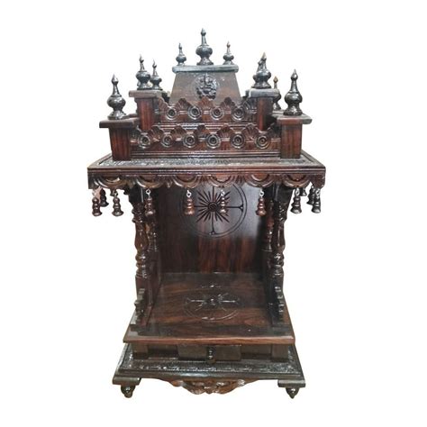 Hand Carved Dark Brown Inch Handcrafted Teak Wooden Temple For