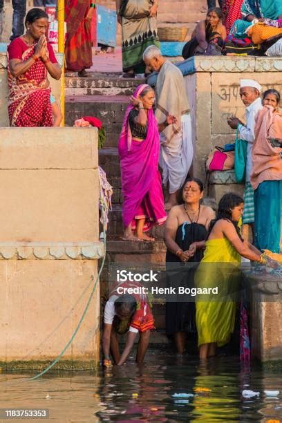 Hindu Religious Rituals In The River Ganges In Varanasi Stock Photo ...