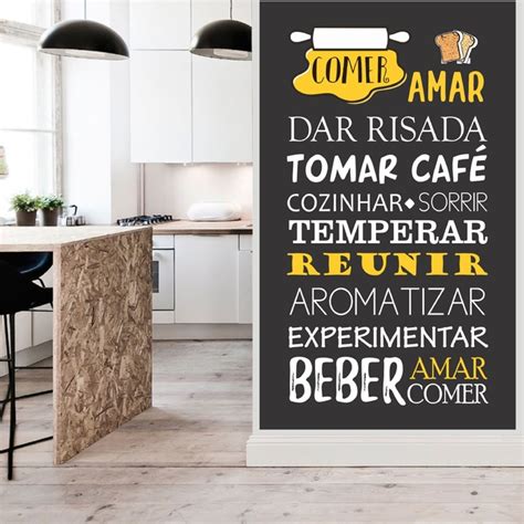 Adesivo Lousa Papel Parede Decorativo Frase Cozinha Comer Amar