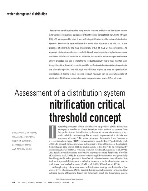 Pdf Assessment Of A Distribution System Nitrification Critical