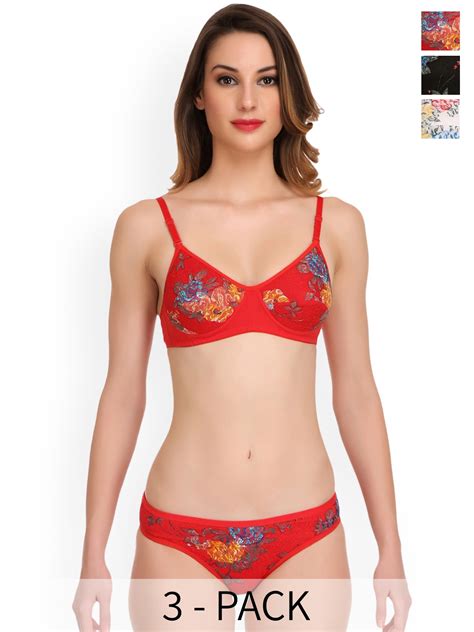 Buy Selfcare Pack Of Cotton Lightly Padded Bra And Panty Lingerie Set SN Lingerie Set