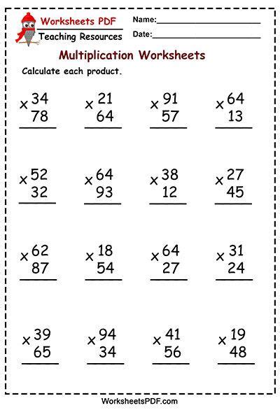 Multiplying By 2 Digit Numbers Worksheets