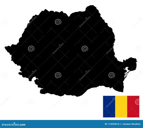 Silueta Del Mapa De Rumania Y Bandera De Rumania Stock de ilustración