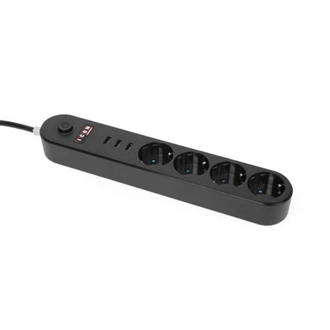 Akım Korumalı Grup Priz 3 USB Port 4 Priz 2 Metre Kablo Siyah Renk