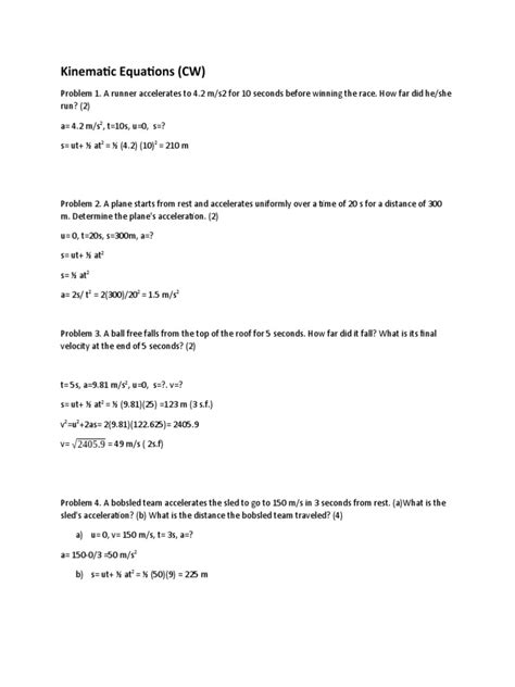 Kinematic Equations Worksheet Pdf