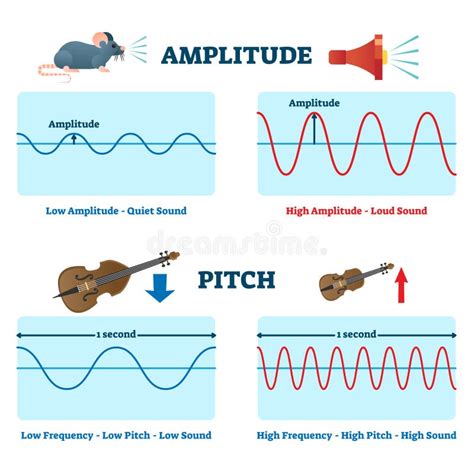 Amplitude and Pitch Vector Illustration. Labeled Educational Sound ...