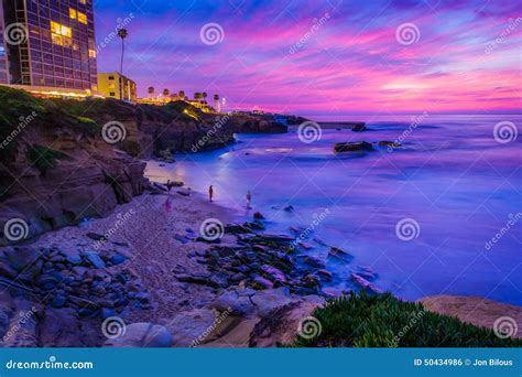 View of Shell Beach and the Pacific Ocean at Sunset, in La Jolla, California. Stock Photo ...