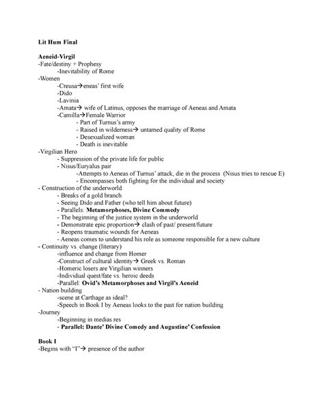 Lit Hum Final - Summary Literature Humanities I - Lit Hum Final