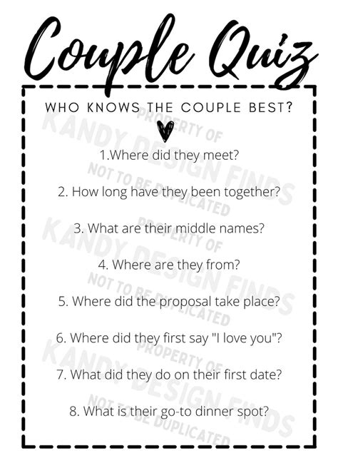 Couple Quiz Wedding Shower Game Etsy