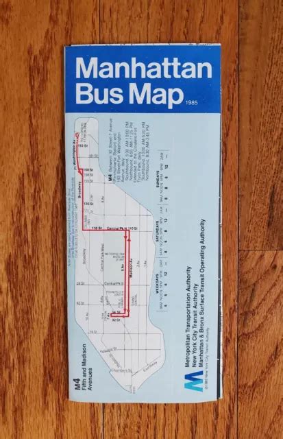 1985 CARTE DES Bus Nycta Mabstoa Manhattan Mta Nyc New York City