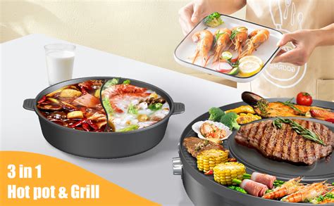 Amazon 2 In 1 Electric Grill Pan And Hot Pot With Divider W Free Clips Brushes Soup