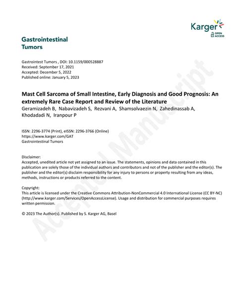 PDF Mast Cell Sarcoma Of Small Intestine Early Diagnosis And Good