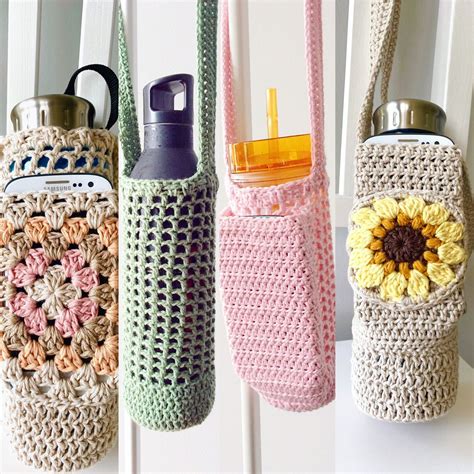 Crochet Water Bottle Holder Bottle Cozies Water Bottle Holders Bag