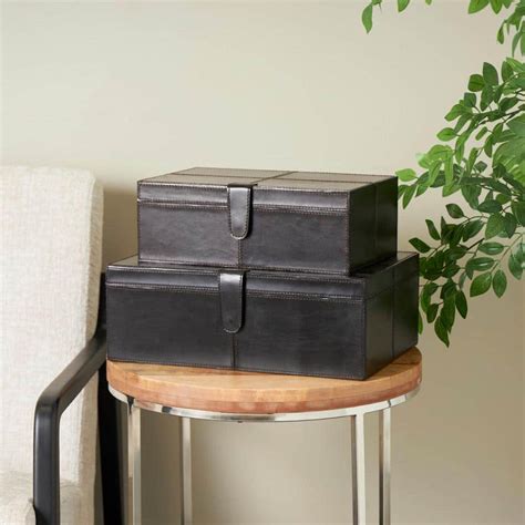 Litton Lane Rectangle Leather Storage Box With Snap Front Closure And