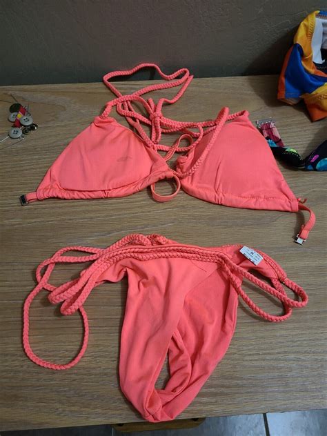 Pink Ribbed Bikini Braided Gem