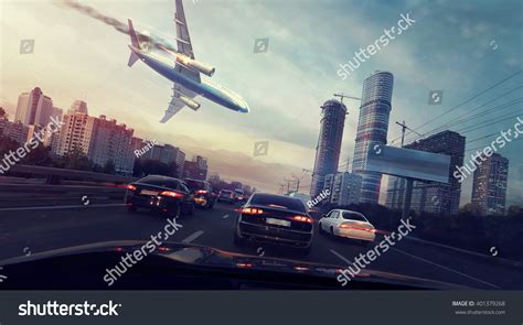 Plane Crash City Falling Burning Airplane Stock Illustration 401379268 ...