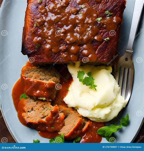 A Plate Of Meatloaf With A Side Of Gravy And Mashed Potatoes3