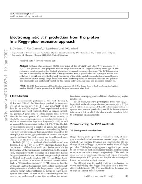 (PDF) Electromagnetic KY production from the proton in a Regge-plus ...