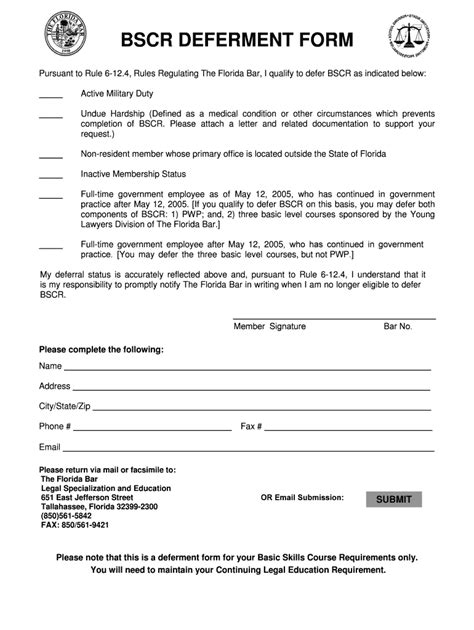 Fillable Online Floridabar BSCR Deferment Form The Florida Bar Fax