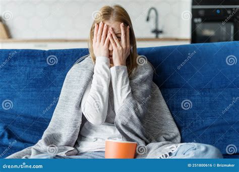 Terrified Woman Watching Horror Movie on TV Alone Stock Photo - Image ...