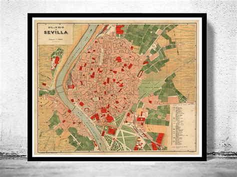 Old Map Of Seville Sevilla Spain 1904 Vintage Map Vintage Maps And Prints