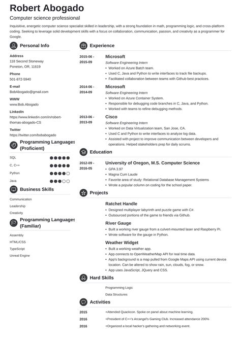 Computer Science Resume Example That Works In