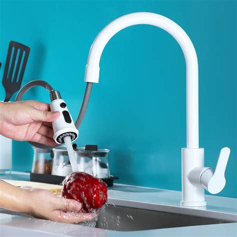 Free Shipping On White High Arc Single Handle Pullout Sprayer Kitchen Faucet With Dual Function