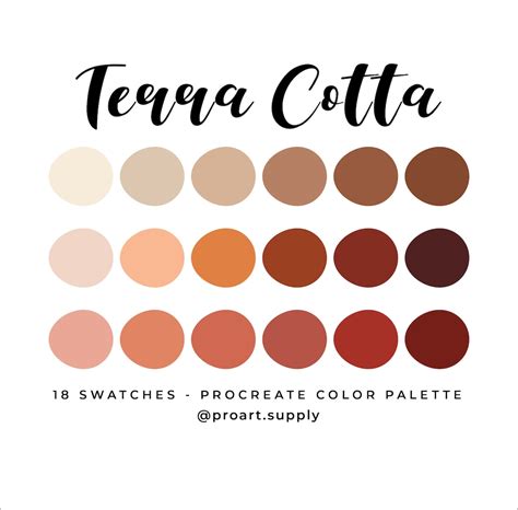 Terra Cotta Procreate Color Palette Hex Codes Red Orange Brown Tan For Ipad Digital