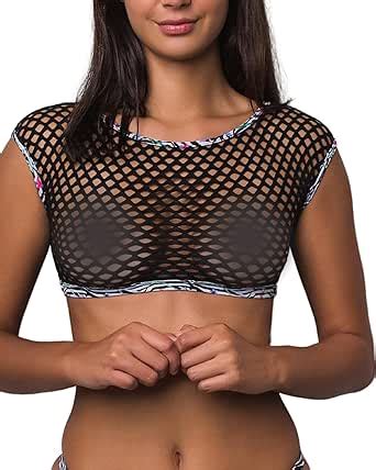 Amazon Wicked Weasel Sexy Mega Mesh Crop Top Bikini Cap Sleeves