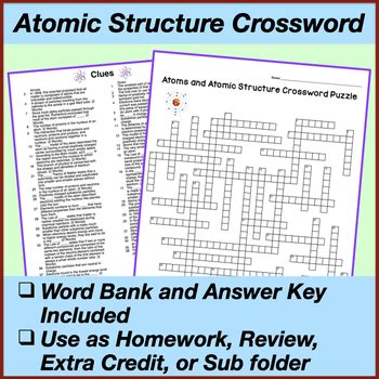 Atomic Structure Crossword Puzzle Atoms And Atomic Theory Tpt