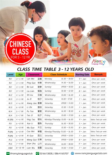 Chinese Class Time Table Jan Jun 2017 Nancy Language Club