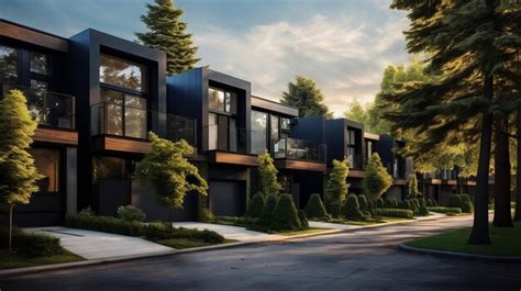 Premium AI Image | A beautiful modern house exterior black framed windows and landscaping