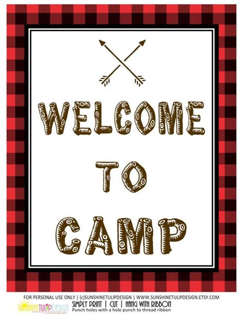 Printable Buffalo Plaid Camp Sign, Printable Camping Birthday Sign ...