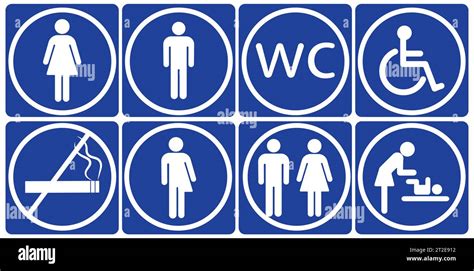 Toilet Line Icon Set On Blue Backgrounds Wc Sign Man Woman Mother