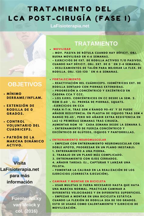 Infografía tratamiento LCA post cirugía fase I Fisioterapia para