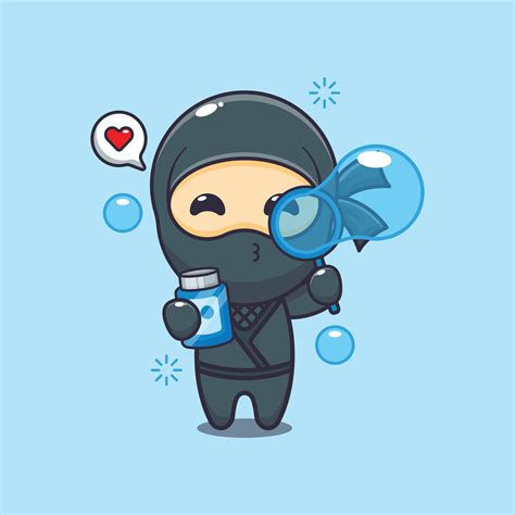 Cute ninja blowing bubbles cartoon illustration 46474306 Vector Art at ...