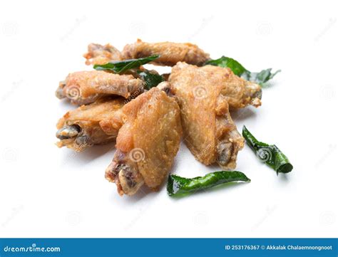 Fried Chicken Wings And Crispy Garlic Isolated On White Background