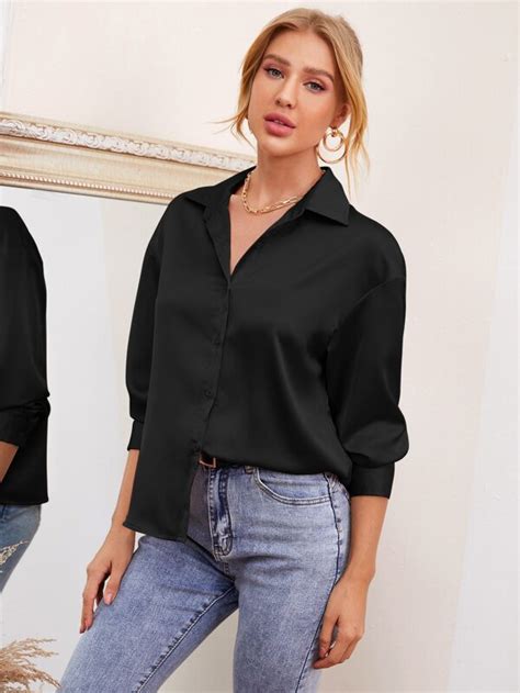 Shein Bizwear Drop Shoulder Satin Shirt Workwear Shein In