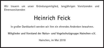 Traueranzeigen Von Heinrich Feick Vrm Trauer De