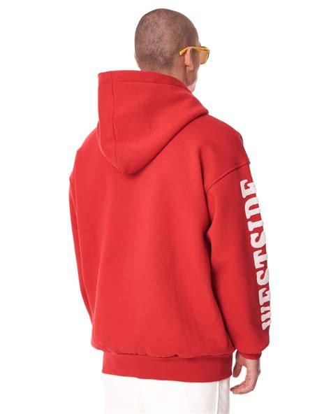 Mens Oversized Embroidery Pattern Red Hoodie Martin Valen