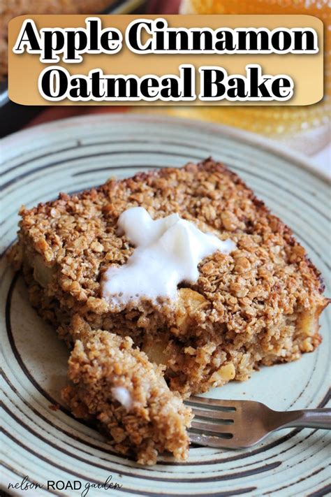 An Apple Cinnamon Oatmeal Bake Is On A Plate With A Fork