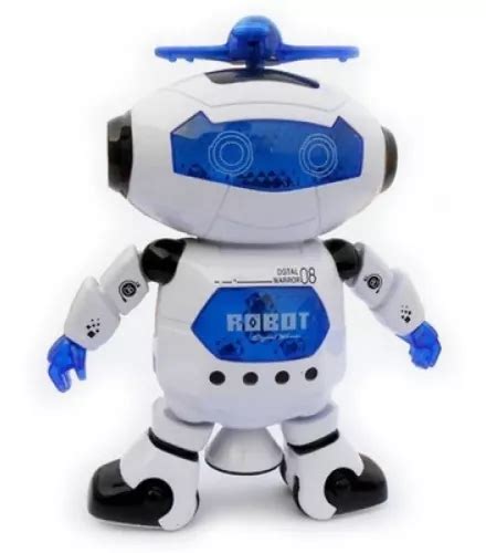 Robot A Pilas Luces Led Gira 360 Sonido Infantil Musical Color Azul