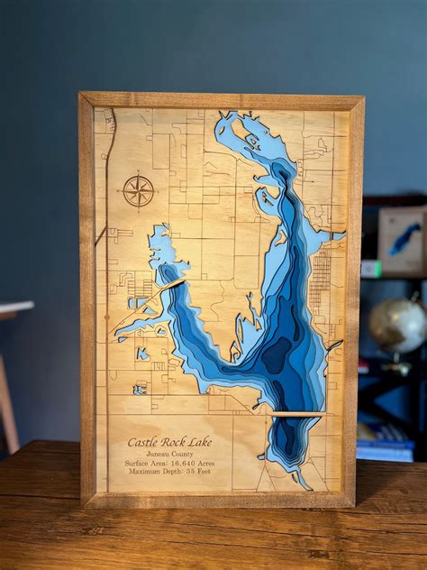 Personalized 3d Custom Lake Map Lake Wood Art Custom Laser Engraved