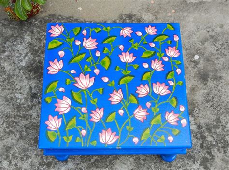 Wooden Handmade Hand Painted Indian Chowki Bajot Footstool Etsy