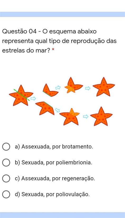 Esquema Abaixo Representa Qual Tipo De Reprodu O Das Estrelas Do Mar