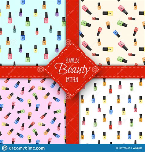 Beauty Seamless Pattern With Nail Polish Cartoon Style Stock