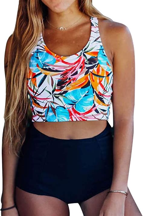 Amazon Jolefille Womens High Waisted Bikini Set Two Piece Swimsuit High Neck Bathing Suit