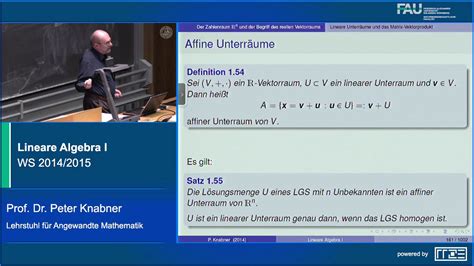 Lineare Algebra I Vorlesung 7 Lineare Unterräume und das Matrix